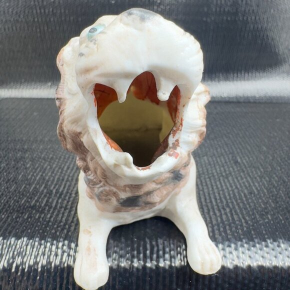 Antique Ceramic Lion Ashtray Creamer Porcelain Figurine Decor Blue Eyes VTG - Picture 9 of 12